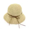 Sombreros de ala ancha de alta calidad estilo coreano mujeres verano hecho a mano crochet paja sol hueco playa sombrero señoras cubo plegable sombrero GH-524