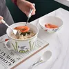 Bowls Japanese Rice Bowl Ramen Porcelain With Handle Instant Noodle Lid Tableware Lunch Box