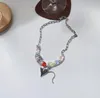 Collier boucles d'oreilles ensemble rétro été coloré perles de verre empilés amour métal couleur contrastée cristal doux Cool Gilrs clavicule chaîne