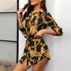 Ropa étnica Mujeres Vestido sexy Verano Manga larga Cadena Estampado Camisa Damas Casual Mini Elegante De Festa