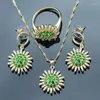 Necklace Earrings Set Green Bridal Jewelry Champagne Gold Color For Women With & Rings Pendants Wedding
