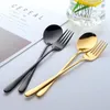 Flatware Sets 2 Pcs/Set Spoon Fork Set Stainless Steel Gold Dinner Rose Long Handle Black Flateware