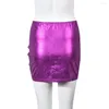 Skirts Xiktop Sexy Girl Low-Waisted Skirt With Navel Shirring Tied Rope Ice Silk Silver Mini Bag Hip For Women Y2k