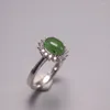 Cluster Rings Solid S925 Sterling Silver Ring Women Luck Green Jasper Flower 13mmW US6-8 Gift