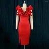 Vestidos casuales elegantes rojos para mujeres fiesta de cumpleaños invitados de boda volantes ceñido al cuerpo vestido de alta calidad Vestidos Mujer