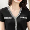 Camisas femininas Poleras Mujer de Moda 2023 Contraste Color Summer Black Camise