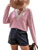 Women's T Shirts Soon Knitted Sweater 2023 Autumn Women Top T-shirt Lace V-neck Casual Solid Color Loose Long Sleeve