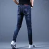 Jeans de jeans masculino Men skinny Trend Impresso Stretch Slim Fit Denim Troushers Fashion Black Patchwork Casual Jean Pants Male