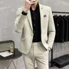 Men's Suits & Blazers SYUHGFA Men Clothing 2023 Spring Oversize Two Pieces Suit Coat Causal Korean Streetwear Fashion Long Sleeve Office Mal