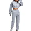 Running Sets Women&#39;s Tracksuits Sport Clothes Set Solid Color Long Sleeve Short Hoodie Elastic Waist Pants Fitness Casual Outfits