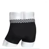 Caleçon 6 pièces gratuit 1 hommes noir et blanc grille large bord culotte léger confortable Super élastique Modal Boxer Shorts