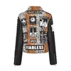 Women's Leather & Faux Thailand Tide Brand Product Rivet Leopard Pattern Stitching Heavy Industry Graffiti Printing Motorcycle Punk ROWomen'