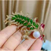 Broches Style coréen élégant naturel perle feuille papillon broche atmosphérique cubique Zircon feuilles broche pour femmes manteau robe