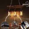 Подвесные лампы винтажные промышленные светодиодные светодиоды скандинавские ретро -ретро -лампы деревянные E27 3 приспособления для домашнего освещения