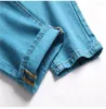 Jeans pour hommes Y2K déchiré Denim trous à la mode en détresse bleu turquoise pantalon droit décontracté mâle grande taille pantalons longs