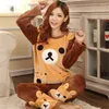 Women's Sleepwear 2023 Autumn Winter Warm Flannel Women Pyjamas Sets Thick Coral Velvet Long Sleeve Cartoon Thin Pajamas