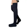 Femmes chaussettes femme tricoté bas dames couleur unie genou Long Tube Beige bleu foncé vin rouge rose gris café