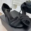 2023 designer womens luxury Pearl sandals Satin material Elegant temperament Black white one word buckle shoes ladys sexy Back heel high heels sandal sizes 35-40