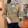 Women's Blouses Polo Collar Hollow Long-sleeved Corduroy Shirt Women Design Casual Top Blusaa De Mujer Elegantes Mangas Farol