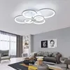 Ljuskrona kristallled taklampa för vardagsrum sovrum kök modern nordisk vit cirkel ring lampor fjärrkontroll dimning