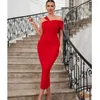 Vestidos casuais mulheres sexy vermelho mid estilo bodycon vestido de bandagem um ombro sem mangas daimands noturno feminino patry