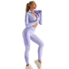 Active Sets Gym Sport Zipper Seamless 3 Piece Set Yoga Women Hip Lifting Stretch Workout Exercise Outfit Long Sleeve Legging Fitness Clothes