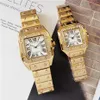 Iced Out Man Watches Quartz Movement Diamond Women Watch Gold Color Fashion Dress Wristwatch Lifestyle Waterproof Stainless Steel 292V