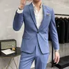 Men's Suits & Blazers SYUHGFA Men Clothing 2023 Spring Oversize Two Pieces Suit Coat Causal Korean Streetwear Fashion Long Sleeve Office Mal