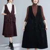 Casual jurken Midden-lengte losse grote maatjurk vrouwen herfst/winter 2023 corduroy riem mouwloze tuniek tops K1327
