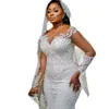 Plus la taille sirène robe de mariée pure cou 3D dentelle appliques perles robes de mariée sur mesure sexy Illusion robes de mariée