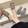 Slippers Personalized Square Head Leopard Print Sandals And For Women's Outer Wear 2023 Summer Style Feet Small Flat BottomSlippers