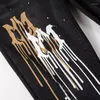 Black noodlijdende streetwear modestijl voor heren heren Slim Letter Painted Gated Gole Skinny Stretch Graffti gescheurd