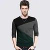 Camisetas masculinas Camisetas de outono Men camisa Vintage Patchwork preto Grey O-pescoço longa roupas de camiseta longa M-5xl