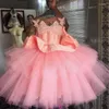 Robes de fille formelles enfants pastèque dentelle perlée fleur col transparent petit mariage enfant Pageant anniversaire robes de bal
