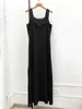 Casual Dresses Women's Black Spaghetti Strap Knit Midi Dress Patchwork Sleeveless 2023 Spring Lady Long DressCasual