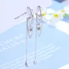 Boucles d'oreilles créoles à pampilles longues pour femmes, en argent 925, paillettes scintillantes, zircone cubique, accessoires de bijoux simples coréens