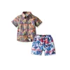 Kleding sets baby casual strand outfits baby boys button down blad afdruk revers shirt shirt kokospalmpatroon shorts buiging