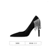 Dress Shoes Dames Pointy Toe Rhinestones Crystal Tassels Stilettos Hoge hakpompen Luxe feest bruiloft Banquet Black Diy 2023