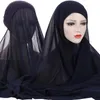 Etnisk kläder vanlig färg chiffong hijab scarf muslimska kvinnor andas islam långa hijabs pannband turban headwrap huvudskydd