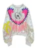 Damenjacken Ins Harajuku Punk Coole Frauen Cartoon Eye Bling Paillettenjacke Hip Hop Mädchen Bunte Baseball Bomber Reißverschluss Top OberbekleidungWo