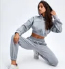 Running Sets Women&#39;s Tracksuits Sport Clothes Set Solid Color Long Sleeve Short Hoodie Elastic Waist Pants Fitness Casual Outfits