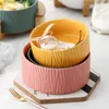 Plates Salad Dessert Bowl With Wooden Holder Stackable Ceramic Fruits Porcelain Tableware Kitchen Container Storage