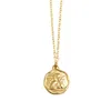 Подвесные ожерелья Длинный конец на шею тисненный ретро -монета Little Angel Corlece Gold Women's Clabical Chaine Accessories