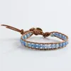 Strand Women Men Round Bead Bracelet 6mm Natural Blue Matte Stone Leather Charm Handmade Woven Wrap Jewelry Beaded Strands