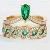 Trouwringen mode tweedelige groene kristallen kroonring verlovingsset voor dames klassieke sieradenaccessoires