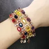 Armbanden keten Europese en Amerikaanse stijl meisjes rood paars geel kristallen geometrische kleurrijke zirkoon rosé vergulde zoete armband trouwfeest cadeau sieraden