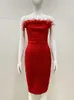 Casual jurken 2023 Zomer Zwarte kleur Wit en rode dames Sexy rayon bandage kraag strapless jurk nachtclub stijl