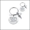 Charms Sister Stainless Steel Keychain Wings Heart Round Shape Pendant Engrave Words Not Sisters By Blood But Key Ring For Drop Deli Dh4Zc