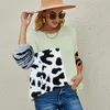 Kvinnors tröjor Autumn och Winter Mink Fleece Leopard Print Colorblock Plaid Pullover Loose Casual Warm Sweaterwomen's