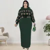 Plus Size Klänningar 2023 Solida paljetter Mager lång klänning Feststil Rundhalspanel Ullärm Elegant dam